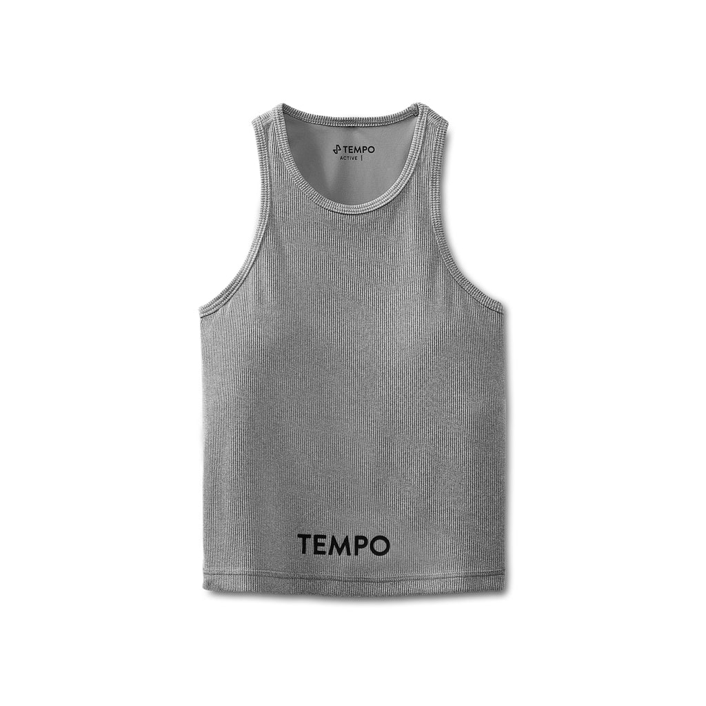 Grey Tank with TEMPO text on lower front