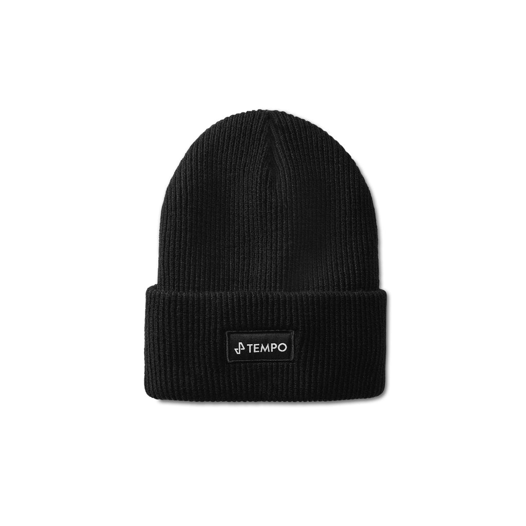 front view of Pinnacle Knit Beanie with white TEMPO logo on front